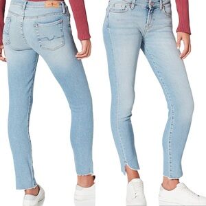 7 For All Mankind Skinny Crop Luxe Vintage Bright Side Frayed Curved Hem Jean